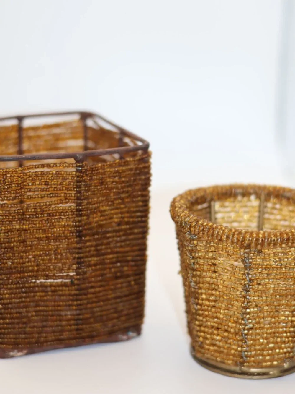 Vintage Beaded Candle Holders or Vanity Dishes Made in India